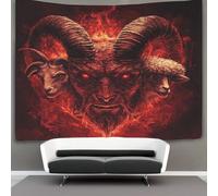 kaiyun Goat, Demon, Sheep Face Illustration Decorations Tapestry Crimson Flame 3D Printing Wall Blanket Wall Hanging for Living Room Bedroom Dorm Decor 180cmx230cm