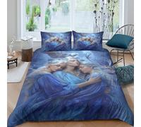 kaiyun Goddess in Blue Robe Printed Duvet Cover Set 3 Piece Microfiber Quilt Cover 3D Eagle And Deer in The Light Patterned Easy Care Bedding Set - Shrink & Fade Resistant King(220x240cm)