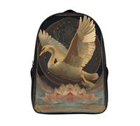 kaiyun Golden Swan Flying in Space, Lotus Backpack for School Kids Elementary Middle Travel Bag Boys Girls Lightweight Schoolbag 16 inch