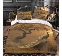 kaiyun Golden Twisted Tree Printed Duvet Cover, 3Pcs with Pillowcase Bedding Bed Set,Microfibre Quilt Covers,3D Print Golden Peacock at Sunset, for Children Kids Boys Girls Super King（260x220cm）