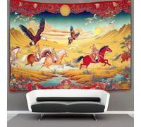 kaiyun Grasslands, Galloping Horses, Soaring Eagles Tapestry, Art Wall Hanging Decoration for Living Room Bedroom & Dorm 180cmx230cm