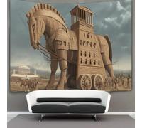 kaiyun Greek Architecture Tapestry,Giant Hollow Wooden Horse Wall Art Aesthetic Home Decoration for Living Room Dorm 70cmx100cm