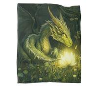 kaiyun Green Dragon on The Grass Outdoor Camping Printed Soft Breathable Warm Blanket Glowing Flowers Four Seasons Bedroom Bedspread 60x80inch(150x200cm)
