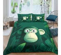kaiyun Green Forest Bedding Set 3D Printed Surprised Monkey Duvet Cover Soft Microfiber Quilt Cover Comforter Cover 3 Piece for Teens Boys Girls Double(200x200cm)
