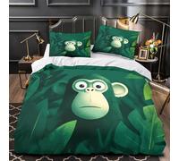 kaiyun Green Forest Duvet Cover Set 3D Printed Bedding Set, Surprised Monkey Quilt Cover,3 PCs - Shrink & Fade Resistant for Children Kids Boys Girls Super King(260x220cm)