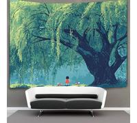 kaiyun Green Willow Tree Tapestry Wall Hanging,Salix Babylonica Wall Tapestry for Bedroom Decor Birthday Party Celebration Or Garden Backdrop 100cmx150cm
