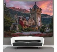 kaiyun Grindelwald Castle, Tower. Beautiful Red Flowers Tapestry Tapestries 3D Wall Hanging Home Decorations for Room 70cmx100cm