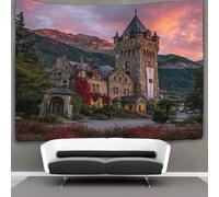 kaiyun Grindelwald Castle, Tower. Beautiful Red Flowers Tapestry, Wall Hanging,Wall Art for Bedroom Aesthetic Home Decoration for Living Roombedroom 100cmx150cm