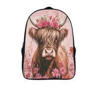 kaiyun Highland Cattle Wearing A Flower Crown School-Bags Backpacks for Teens,Elementary Girls Bookbags,Watercolor Style Lightweight Casual Daypack 16 inch