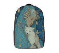 kaiyun Holy Little White Fox Held in The Woman's Arms Backpack for School Kids Elementary Middle Travel Bag Boys Girls Lightweight Schoolbag 17inch