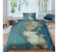 kaiyun Holy Little White Fox Held in The Woman's Arms Bedding Set Microfibre 3 Piece Duvet Cover Set for Kids Teens Adults Printed Comforter Cover 3D with Pillowcase Single（135x200cm）