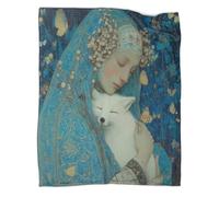 kaiyun Holy Little White Fox Held in The Woman's Arms Outdoor Camping Printed Soft Breathable Warm Blanket Four Seasons Bedroom Bedspread 80x90inch(200x230cm)