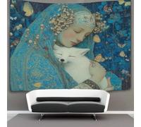 kaiyun Holy Little White Fox Held in The Woman's Arms Tapestry Wall Hanging Wall Art for Living Room Bedroom Dorm 180cmx230cm