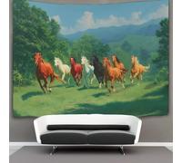 kaiyun Horses Galloping Under The Blue Sky Tapestry Wall Hanging, for Bedroom Decor Birthday Party Celebration Or Garden Backdrop 180cmx230cm