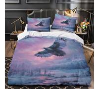 kaiyun Huge Eagle Bedding Duvet Cover Set 3 Piece Microfiber 3D Printed Soft Breathable Altai Mountains Winter Northern Lights with Pillowcase for Kids Adult Super King（260x220cm）