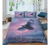 kaiyun Huge Eagle Duvet Cover 3D Print Microfibre Bedding Sets, 3 Piece Printed Quilt Covers With Pillow Cases,Altai Mountains Winter Northern Lights Comforter Cover for Kids Adult Double（200x200cm）