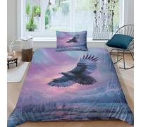 kaiyun Huge Eagle Duvet Cover 3D Print Microfibre Bedding Sets, 3 Piece Printed Quilt Covers With Pillow Cases,Altai Mountains Winter Northern Lights Comforter Cover for Kids Adult Single（135x200cm）