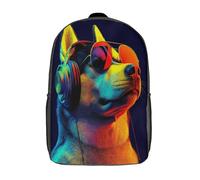 kaiyun Husky Dog Wearing Sunglasses And Big Headphones Kids Travel Backpack,Large Capacity Bag For Girls Boys Teenagers Breathable Design Bookbag 17inch