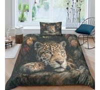 kaiyun Jaguar on The Riverbank Duvet Cover 3 Pieces Tropical Leaves Pattern Printed Bedding Bed Linen Sets with Zipper Closure Soft Microfiber Single（135x200cm）