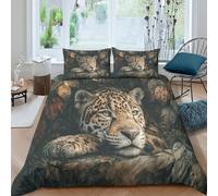 kaiyun Jaguar on The Riverbank Printed Duvet Cover Set 3 Piece Microfiber Quilt Cover 3D Tropical Leaves Patterned Easy Care Bedding Set - Shrink & Fade Resistant Double（200x200cm）