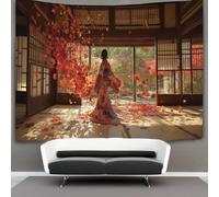 kaiyun Japanese Architecture, A Young Girl, And Swirling Maple Leaves Decor Tapestry, Wall Art Tapestries Wall Hangings for Living Room Bedroom Dorm 150cmx200cm