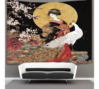 kaiyun Japanese Oiran Tapestry,White Peacock in The Cherry Blossoms Wall Hanging,Wall Art for Bedroom Aesthetic Home Decoration for Living Roombedroom 70cmx100cm