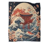kaiyun Japanese Wave Art Throws And Patchwork Quilts,80x90inch(200x230cm),Soft Blanket with Traditional Ukiyo-e Style Pattern