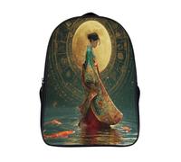 kaiyun Japanese Woman, Koi Fish, And The Twelve Zodiac Animals Childrens Premium Backpack School Rucksack Travel Bag Boys Girls with Side Mesh Pocket And Zipped Pocket 39x29x16cm