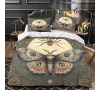 kaiyun Kiss Moth And Spider with Moon Background Duvet Cover 3 Piece 3D Print Quilt Bedding Set With Pillowcase, Microfibre Comforter Cover Super King（260x220cm）