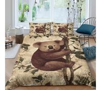 kaiyun Koala Sitting on Eucalyptus Branch, Vintage Illustration Style Duvet Cover 3 Piece 3D Print Quilt Bedding Set With Pillowcase, Microfibre Comforter Cover Double（200x200cm）