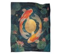 kaiyun Koi, The Moon, And Lotus Flowers Blanket, Perfect Sofa Bed Cover 70x80inch(180x200cm),soft And Comfortable to The Touch,suitable for Keeping The Whole Family Warm