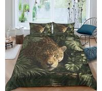 kaiyun Leopard Drinks Water in The Tropical Jungle Bedding Duvet Cover Set 3 Piece Microfiber 3D Printed Soft Breathable with Pillowcase for Kids Adult Single（135x200cm）