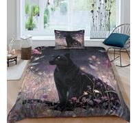 kaiyun Leopard Sitting Under The Starry Night Sky Bedding Set 3D Printed Duvet Cover Soft Microfiber Quilt Cover Comforter Cover 3 Piece for Teens Boys Girls Single（135x200cm）