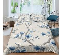 kaiyun Light Blue Magnolia Branches 3D Printed Chinese Style Duvet Cover Set,Microfibre Bedding Sets with Pillowcase Comforter Cover for Children Kids Boys Girls Double（200x200cm）