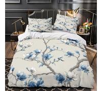 kaiyun Light Blue Magnolia Branches 3D Printed Comforter Cover Sets Chinese Style Duvet Cover 3 Piece Microfibre Bedding Quilt Covers with Pillowcase And Zipper Super King（260x220cm）