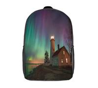 kaiyun Lighthouse at Night Shining with Northern Lights Backpack for School Kids Elementary Middle Travel Bag Boys Girls Lightweight Schoolbag 17inch