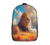 kaiyun Lion And Lamb Backpack for School Kids Elementary Middle Travel Bag Peaceful Fantasy ArtBoys Girls Lightweight Schoolbag 17inch