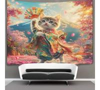 kaiyun Little Gray Cat Decor Tapestry,Lush Cherry Blossom Tree in Bloom Wall Art Tapestries Wall Hangings for Living Room Bedroom Dorm 100cmx150cm