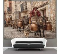 kaiyun Man Riding A Mule Towards A Medieval Town Decor Tapestry, Wall Art Tapestries Wall Hangings for Living Room Bedroom Dorm 180cmx230cm