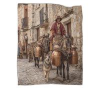 kaiyun Man Riding A Mule Towards A Medieval Town Super Soft Blanket | Throws | Fluffy And Warmth Comfortable Travel Cover,40x50inch(100x130cm)
