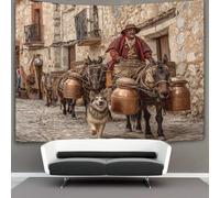 kaiyun Man Riding A Mule Towards A Medieval Town Tapestry, Wall Hanging,Wall Art for Bedroom Aesthetic Home Decoration for Living Roombedroom 130cmx150cm