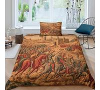 kaiyun Medieval Battle Scene Style 3D Printed Duvet Cover Set,Microfibre Bedding Sets with Pillowcase Comforter Cover for Children Kids Boys Girls Single（135x200cm）
