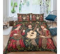kaiyun Medieval Folk Rock Band Bedding Set 3D Printed Illuminated Manuscript Style Duvet Cover Soft Microfiber Quilt Cover Comforter Cover 3 Piece for Teens Boys Girls Double（200x200cm）