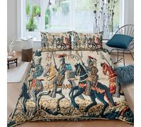 kaiyun Medieval Knights Fighting on Horseback Bedding Set 3D Printed Duvet Cover Soft Microfiber Quilt Cover Comforter Cover 3 Piece for Teens Boys Girls King（220x240cm）