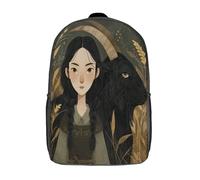 kaiyun Medieval Peasant Woman Portrait Teenagers Backpack Middle School Students Black Goat Bookbag Outdoor Daypack 17inch