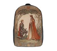 kaiyun Medieval Style Illustration Children Backpack Knight Kneeling before The Queen Rucksack Girls Boys Large Capacity Kids Travel Bag Lightweight for Teenagers Students 17inch