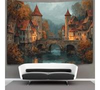 kaiyun Medieval Towns Decor Tapestry,Autumn Surrounded by Trees Wall Art Tapestries Wall Hangings for Living Room Bedroom Dorm 70cmx100cm