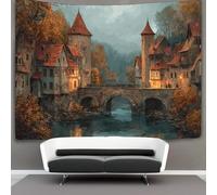 kaiyun Medieval Towns Tapestry Autumn Surrounded by Trees Wall Hanging for Bedroom Home Decor HD Printing Living Room, Dorm 130cmx150cm