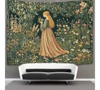 kaiyun Medieval WomanTapestry Dark Green Garden with Grass And Flowers Wall Hangings Living Room Decorative for Bedroom 150cmx200cm