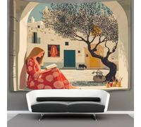 kaiyun Mediterranean Style Courtyard Tapestry Wall Hanging,Young Woman Sitting Inside The Window for Bedroom Decor Birthday Party Celebration Or Garden Backdrop 130cmx150cm